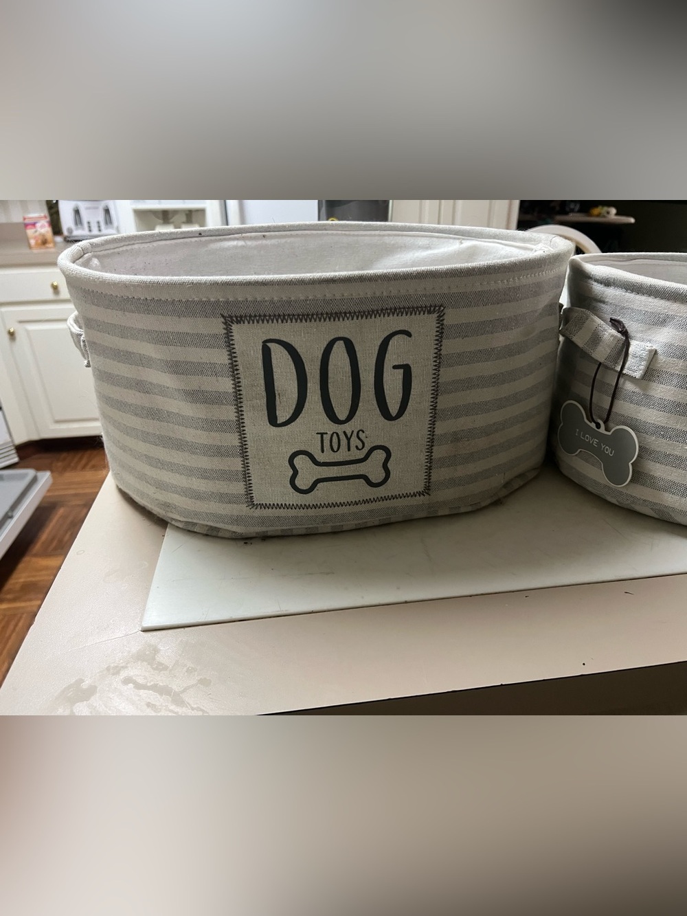 Dog Toys Storage Bin - Gray Stripe